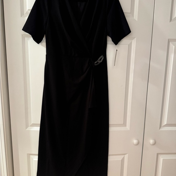 DKNY Black Midi Wrap Dress Size 8 - Picture 1 of 14